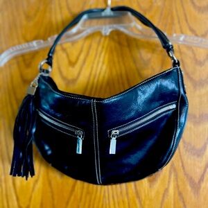Perlina black leather purse with tassel